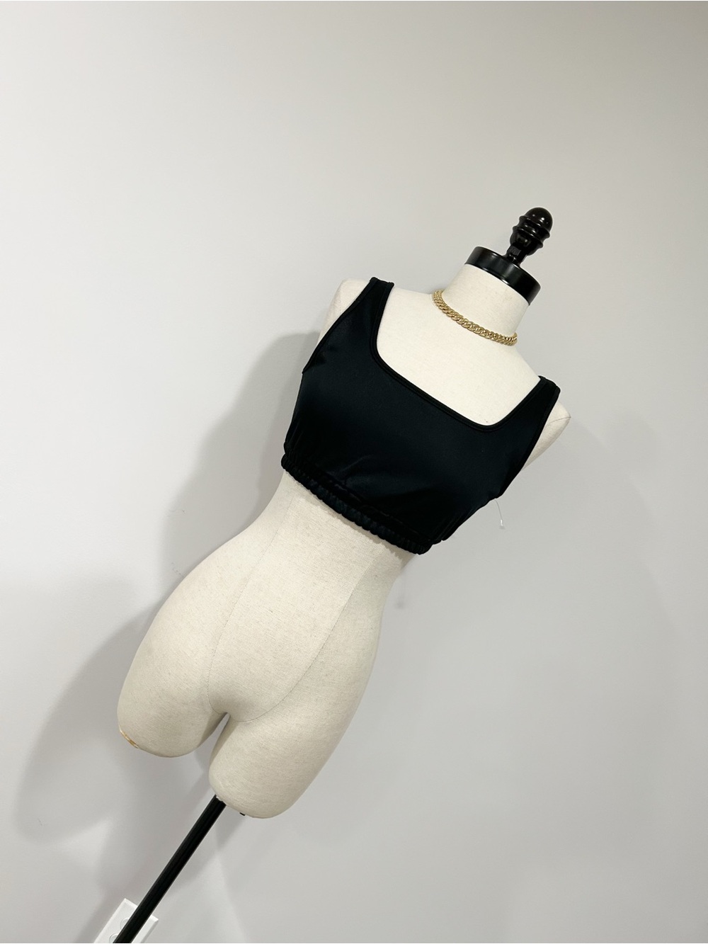 Black Square Neck Crop Top with Elastic Hem